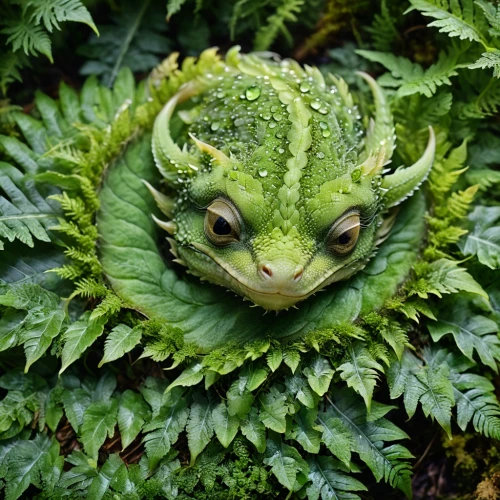 shrub frog,fiddlehead fern,green frog,bulbasaur,forest dragon,green dragon,green pufferfish,ostrich fern,frog figure,gunnera,nuphar,sleeping chameleon,terrarium,podophyllum peltatum,fern plant,ferns,green dragon vegetable,creeping animal,mandraki,panther chameleon