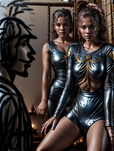 bodypaint,bodypainting,body painting,warrior woman,digital compositing,latex clothing,gladiators,aborigines,image manipulation,aborigine,female warrior,black models,neon body painting,aboriginal australian,cheerleading uniform,mirror image,photoshop manipulation,aboriginal culture,agent provocateur,african art