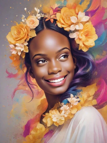 digital painting,flower painting,portrait background,flowers png,digital art,world digital painting,oil painting on canvas,girl in flowers,digital artwork,photo painting,fantasy portrait,flower girl,colored pencil background,blossoming,flower art,african woman,nigeria woman,beautiful girl with flowers,african american woman,art painting