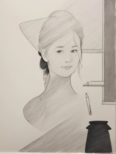 girl drawing,girl wearing hat,woman's hat,girl portrait,girl in a long dress,vintage drawing,the hat-female,child portrait,pencil and paper,woman portrait,girl in a long,portrait of a girl,charcoal drawing,japanese woman,artist portrait,graphite,pencil frame,rose drawing,woman silhouette,drawing mannequin,Illustration,Paper based,Paper Based 30
