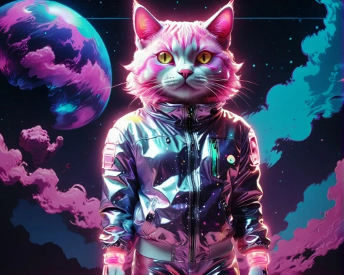 80's design,80s,pink cat,vapor,cyberpunk,cat vector,feline,electron,neon,cyber,astral traveler,lunar,astro,galaxy,lynx,aura,scifi,nebula,cosmic,prism