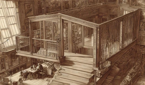 china cabinet,staircase,lecture hall,doll's house,woodwork,outside staircase,house hevelius,frame drawing,doll house,house drawing,stairwell,cabinetry,escher,winding staircase,four poster,reading room,stairway,bookshelves,armoire,tenement,Art sketch,Art sketch,Traditional