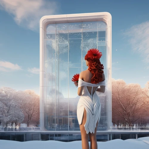frosted glass pane,transistor,frosted glass,winter window,suit of the snow maiden,the snow queen,frozen ice,mirror house,vitrine,frozen,snowhotel,frozen drink,artificial ice,digital compositing,icemaker,conceptual photography,infinite snow,ice flowers,telephone booth,ice queen,Conceptual Art,Fantasy,Fantasy 02