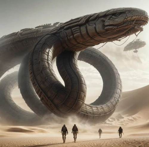 centipede,serpent,flying snake,anaconda,ringed-worm,wyrm,dune,airships,helix,sahara,cobra,alien ship,thunder snake,emperor snake,snake's head,sci fiction illustration,arrival,basilisk,noorderleech,zeppelin