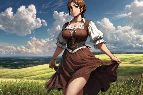 country dress,countrygirl,prairie,bavarian,croft,heidi country,wheat field,bavarian swabia,farm girl,in the tall grass,farm background,wheat fields,countryside,celtic queen,plains,oktoberfest background,country side,country-side,landscape background,western,Conceptual Art,Fantasy,Fantasy 27