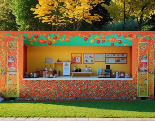 ice cream stand,flower booth,fruit stand,sales booth,ice cream cart,kiosk,chrysanthemum exhibition,fruit stands,yatai,children's playhouse,pop up gazebo,battery food truck,candy bar,ice cream shop,flower wall en,vending cart,product display,hot dog stand,metal cabinet,folk art,Photography,General,Realistic
