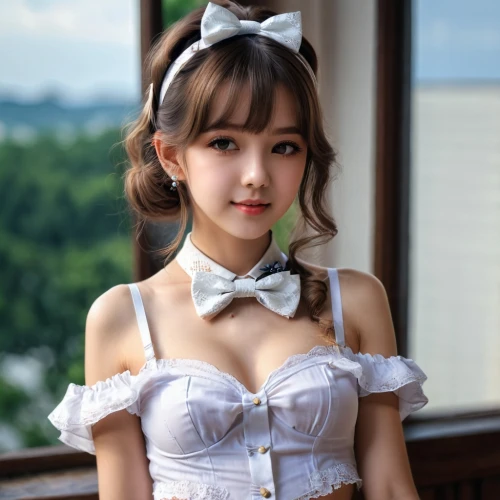 white bow,maid,realdoll,satin bow,japanese doll,honmei choco,siu mei,pink bow,japanese kawaii,japanese idol,pi mai,bow-tie,phuquy,bowtie,asian costume,bow tie,bun cha,xiangwei,asian girl,dress doll,Photography,General,Natural