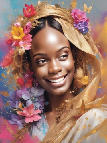 african woman,nigeria woman,portrait background,digital painting,girl in flowers,world digital painting,digital art,fantasy portrait,african american woman,flowers png,digital artwork,african culture,african,girl in a wreath,mali,cameroon,angolans,beautiful girl with flowers,maria bayo,benin