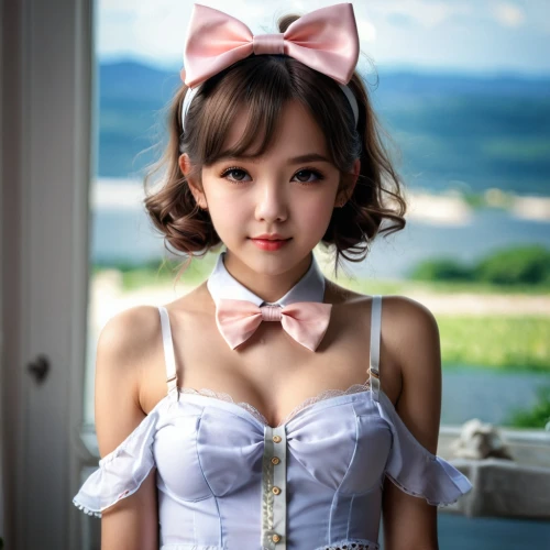 pink bow,white bow,japanese doll,satin bow,japanese kawaii,asian girl,bow-tie,bow tie,bowtie,vintage asian,maid,realdoll,minnie mouse,asian costume,female doll,phuquy,japanese idol,cute tie,honmei choco,vintage girl,Photography,General,Natural