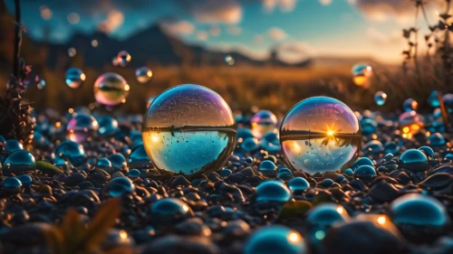 spheres,cinema 4d,fairy world,3d fantasy,easter background,crystal egg,colorful eggs,water balloons,bokeh effect,wonderland,broken eggs,colorful balloons,dewdrops,colored eggs,bubbles,lensball,3d render,3d background,tiny world,easter theme,Photography,General,Fantasy