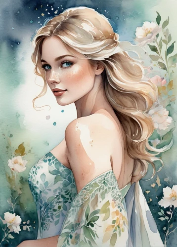 white rose snow queen,jessamine,watercolor background,fairy queen,watercolor floral background,faery,fairy tale character,faerie,the snow queen,fantasy portrait,girl in flowers,elsa,watercolor mermaid,flower fairy,rose flower illustration,watercolor painting,fairy,cinderella,flower painting,watercolor women accessory,Illustration,Paper based,Paper Based 25