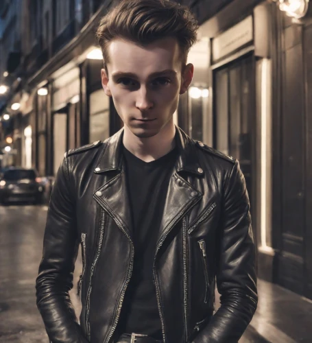 leather jacket,black leather,leather,pompadour,black coat,quiff,leather texture,jack rose,austin stirling,pomade,jacket,david-lily,george russell,male model,tom-tom drum,bolero jacket,austin morris,alex andersee,mink,nicholas boots,Photography,Realistic