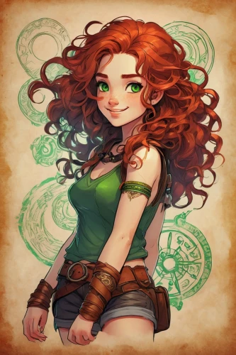 merida,celtic queen,fae,celtic woman,celt,dryad,princess anna,irish,ariel,clary,the enchantress,poison ivy,anahata,bitter clover,clovers,distressed clover,redheads,cinnamon girl,moana,druid,Illustration,Paper based,Paper Based 01