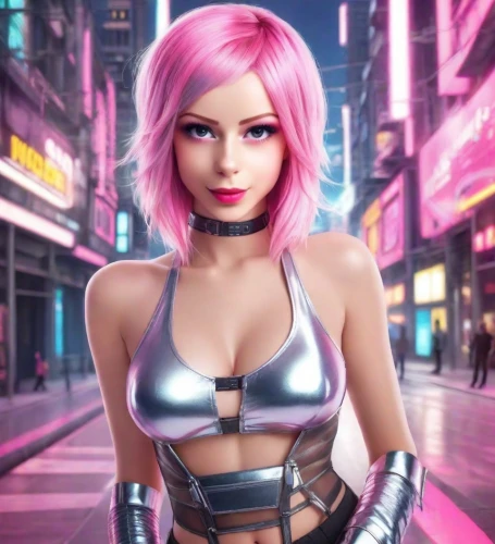 cyberpunk,barbie,pink beauty,pink hair,cg artwork,harley,cyborg,neo-burlesque,cosmopolitan,pink vector,sexy woman,cyber,femme fatale,pink double,pink,punk,pink background,pixie-bob,pink dawn,anime girl