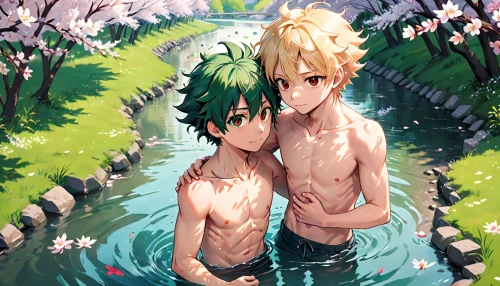 creek,spring background,springtime background,flower water,green water,green summer,hot spring,lilly of the valley,kawaii people swimming,water spring,crescent spring,thermal spring,summer background,spring blossoms,summer day,narcissus,watery heart,summer snowflake,mountain spring,garden of eden,Anime,Anime,Realistic