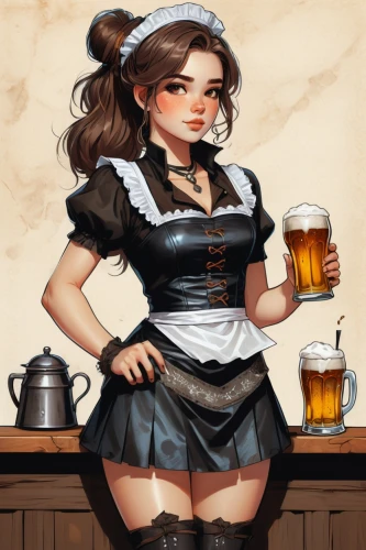 barmaid,oktoberfest background,waitress,bartender,oktoberfest,maid,bavarian,oktoberfest celebrations,glasses of beer,draft beer,pub,beer,beer stein,barista,newcastle brown ale,beer pitcher,beer dispenser,beer tap,bavarian swabia,rum bomb,Illustration,Paper based,Paper Based 07