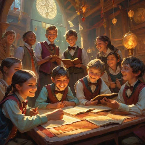 children studying,school children,classroom,kids illustration,children drawing,children learning,tutoring,game illustration,sci fiction illustration,children's background,class room,private school,hogwarts,vintage children,school design,elementary school,carolers,kindergarten,scholar,carol singers,Conceptual Art,Fantasy,Fantasy 18