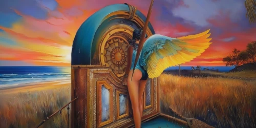 harp player,angel playing the harp,celtic harp,harpist,harp,harp with flowers,ancient harp,harp of falcon eastern,oil painting on canvas,guitar easel,sun dial,sundial,musical instrument,art painting,lyre,fanfare horn,oil painting,easel,grandfather clock,meticulous painting,Illustration,Paper based,Paper Based 04
