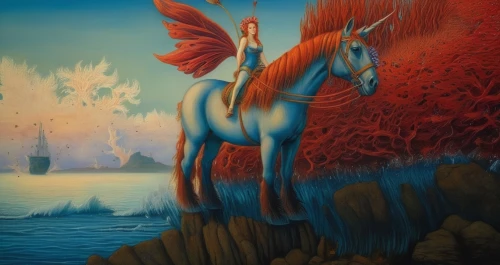 pegasus,unicorn art,sagittarius,fantasy art,fantasy picture,carnival horse,fire horse,bay horses,ariel,centaur,fantasia,horseman,painted horse,unicorn background,man and horses,surrealism,colorful horse,the zodiac sign pisces,unicorn,carousel horse,Illustration,Paper based,Paper Based 04