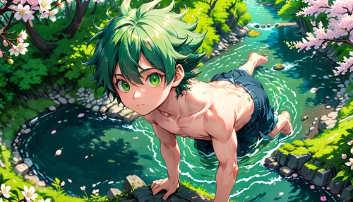 emerald,dryad,emerald sea,green dragon,forest dragon,spring unicorn,green summer,spring background,green water,emerald lizard,water nymph,green-tailed emerald,nine-tailed,natura,fae,green wallpaper,springtime background,lilly of the valley,quetzal,forest animal,Anime,Anime,Traditional