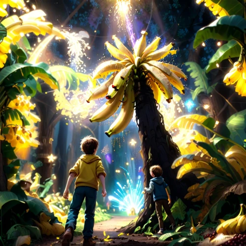 woodland sunflower,tree of life,golden sun,fireflies,magic tree,tree torch,dandelion hall,fairy world,spark,fireworks art,yellow garden,fantasy picture,the pillar of light,dream world,magic star flower,wondertree,sunflower,magical moment,flourishing tree,fairy forest,Anime,Anime,Cartoon