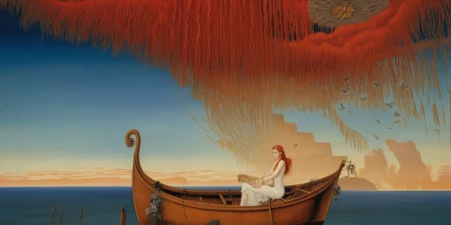 scarlet sail,red sea,red sail,god of the sea,adrift,shipwreck,sailing orange,el mar,sea fantasy,viking ship,the people in the sea,seafaring,el salvador dali,phoenix boat,ariel,longship,sea god,poseidon,red chief,noah's ark,Conceptual Art,Fantasy,Fantasy 07