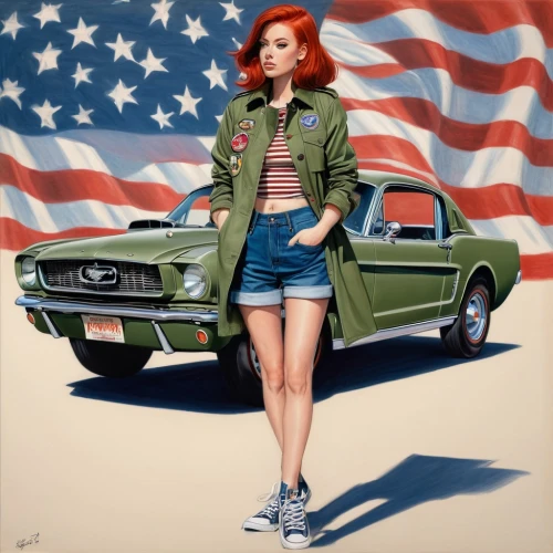 americana,american car,american,patriotism,patriotic,america,modern pop art,queen of liberty,patriot,flag day (usa),american flag,cool pop art,liberty,edsel ranger,usa,pop art style,girl and car,us car,american muscle cars,america flag,Illustration,Black and White,Black and White 08