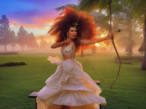 hula,fantasy picture,hoopskirt,polynesian girl,tiana,fairy queen,merida,fantasy woman,celtic queen,music fantasy,gypsy hair,miss circassian,fairytale,fire dancer,fantasy art,photo manipulation,rosa 'the fairy,faerie,twirling,moana,Illustration,Paper based,Paper Based 09