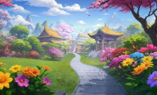 spring background,springtime background,landscape background,cartoon video game background,flower background,flower garden,flower painting,children's background,fantasy landscape,pathway,japanese sakura background,easter background,flower wall en,fairy world,backgrounds,the mystical path,field of flowers,flower field,sakura background,flowers field