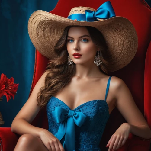 the hat of the woman,the hat-female,woman's hat,girl wearing hat,red hat,ladies hat,southern belle,pointed hat,women's hat,leather hat,cowboy hat,ukrainian,straw hat,blue rose,black hat,beautiful bonnet,panama hat,mazarine blue,portrait photography,hat,Photography,General,Fantasy