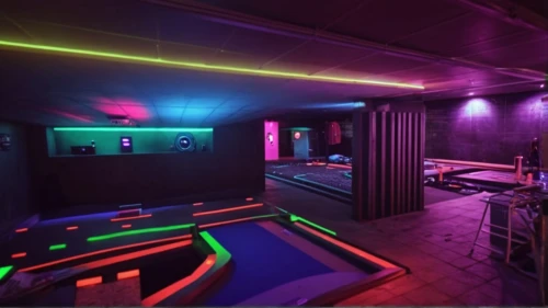 nightclub,laser tag,ufo interior,game room,music venue,bar billiards,3d render,gymnastics room,neon cocktails,80's design,basement,play area,recreation room,playing room,playhouse,3d rendering,mini golf course,indoor games and sports,neon drinks,party lights,Photography,General,Realistic