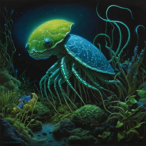 deep sea nautilus,marine animal,marine biology,sea animal,sea-life,sea life underwater,deep sea,nautilus,undersea,under sea,bioluminescence,aquarium inhabitants,sea turtle,green sea turtle,underwater landscape,marine life,terrapin,deep sea fish,cuthulu,underwater fish,Illustration,Realistic Fantasy,Realistic Fantasy 22