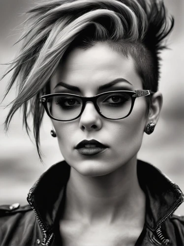 mohawk hairstyle,silver framed glasses,mohawk,punk,pixie-bob,portrait photographers,beatnik,portrait photography,harley,rockabilly style,punk design,hipster,eyewear,eye glass accessory,artificial hair integrations,smart look,lace round frames,grunge,pompadour,photoshop manipulation,Illustration,Realistic Fantasy,Realistic Fantasy 10