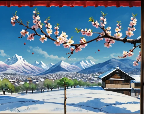 japanese sakura background,takato cherry blossoms,sakura trees,plum blossoms,cold cherry blossoms,sakura background,korean village snow,japanese cherry trees,cherry trees,sakura tree,cherry blossom japanese,sakura cherry tree,winter blooming cherry,the cherry blossoms,japan landscape,japanese cherry blossoms,plum blossom,sakura branch,sakura blossoms,japanese mountains,Unique,Design,Character Design