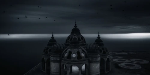 haunted cathedral,ghost castle,sunken church,dark gothic mood,haunted castle,gothic architecture,ghost ship,dark art,gothic,gothic church,grey sea,gothic style,mortuary temple,haunted house,the haunted house,dark world,desolation,black church,the black church,asylum,Illustration,Realistic Fantasy,Realistic Fantasy 46