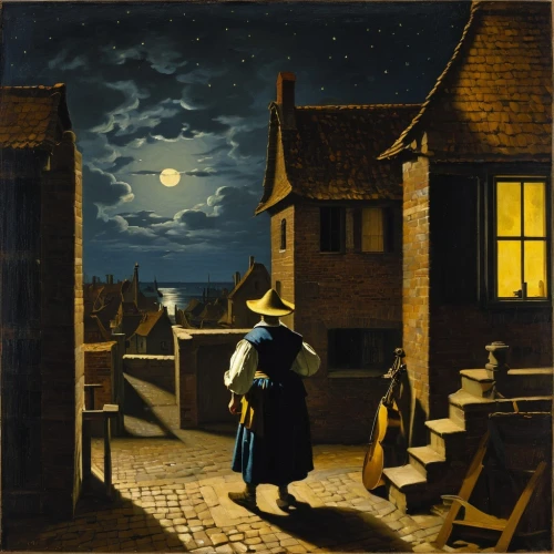 night scene,astronomer,night watch,woman playing,moonlit night,the pied piper of hamelin,pilgrims,night image,woman with ice-cream,at night,flemish,constable,pilgrim,herfstanemoon,lamplighter,carl svante hallbeck,evening atmosphere,delft,woman holding pie,astronomy,Art,Classical Oil Painting,Classical Oil Painting 07
