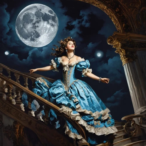 blue moon rose,queen of the night,blue moon,blue enchantress,lady of the night,moonlit night,moonlit,fantasy picture,moon phase,moonbeam,rococo,celestial body,violinist violinist of the moon,fantasy art,the carnival of venice,harmonia macrocosmica,moon night,moonlight,cinderella,full moon,Art,Classical Oil Painting,Classical Oil Painting 01