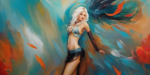 fire dancer,fantasy art,fire angel,faerie,firebird,firedancer,merfolk,siren,fantasy woman,sorceress,flame spirit,bird of paradise,fantasy portrait,mermaid background,boho art,world digital painting,fae,fantasy picture,harpy,color feathers,Illustration,Paper based,Paper Based 04