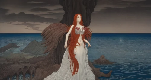 rusalka,siren,the night of kupala,merfolk,the wind from the sea,the sea maid,mermaid background,adrift,girl with a dolphin,siren point,sea night,mermaid,the people in the sea,god of the sea,sirens,han thom,fantasy picture,ariel,lover's grief,priestess,Illustration,Realistic Fantasy,Realistic Fantasy 46