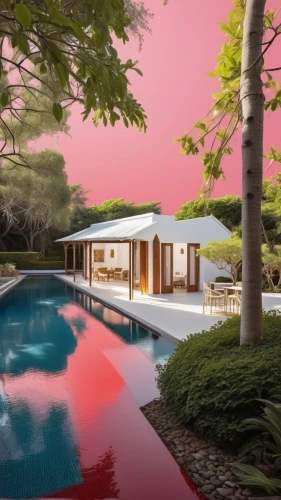 pool house,mid century house,mid century modern,landscape red,holiday villa,luxury property,3d rendering,landscape design sydney,landscape designers sydney,dunes house,tropical house,modern house,house by the water,luxury real estate,infinity swimming pool,summer house,idyllic,house with lake,red roof,real-estate,Photography,General,Realistic