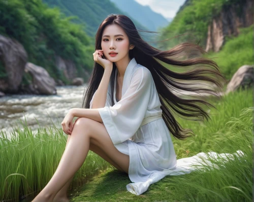 oriental longhair,asian semi-longhair,vietnamese woman,miss vietnam,rou jia mo,landscape background,inner mongolian beauty,oriental girl,oriental princess,phuquy,xuan lian,beauty in nature,girl in a long dress,asian woman,viet nam,junshan yinzhen,girl on the river,ao dai,vietnamese,xiangwei,Conceptual Art,Fantasy,Fantasy 03