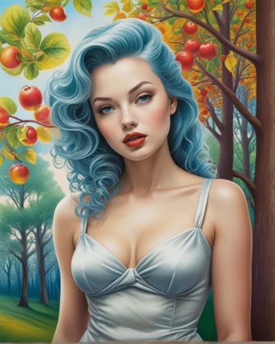 woman eating apple,apple tree,art painting,oil painting on canvas,apple trees,apple icon,meticulous painting,colored pencil background,girl with tree,autumn background,girl picking apples,marylyn monroe - female,oil painting,portrait background,apple harvest,pin-up girl,painting technique,acerola,fantasy art,apples,Conceptual Art,Daily,Daily 19