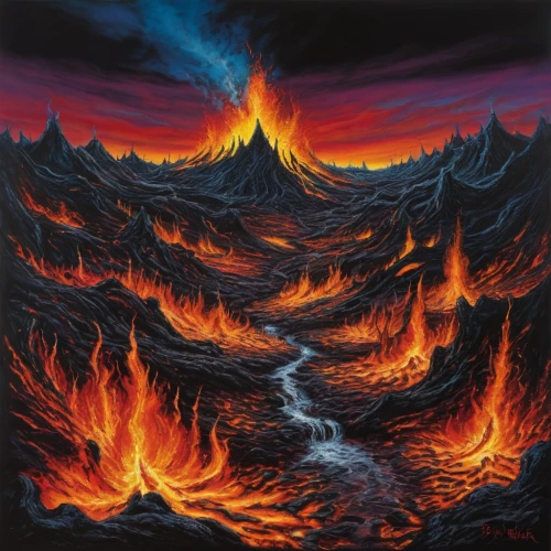 lava,lake of fire,lava river,eruption,inferno,lava flow,volcanism,volcanic,volcano,fire mountain,magma,fire and water,volcanic eruption,lava plain,volcanos,volcanic landscape,pillar of fire,conflagration,the conflagration,burning earth,Illustration,Realistic Fantasy,Realistic Fantasy 33