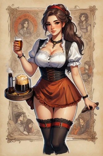 barmaid,bartender,waitress,irish coffee,steampunk,barista,oktoberfest,rum bomb,maid,victorian lady,oktoberfest celebrations,oktoberfest background,victorian style,liqueur coffee,bavarian,red breast,brown sailor,hostess,lady medic,pub,Illustration,Paper based,Paper Based 07