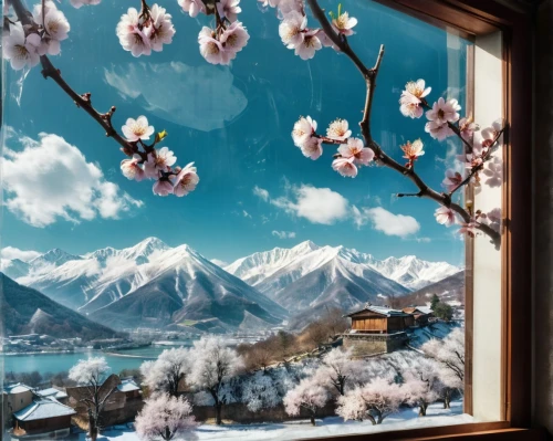japanese floral background,japanese sakura background,plum blossoms,window view,winter window,apricot blossom,cold cherry blossoms,spring blossoms,beautiful japan,japan landscape,japanese cherry blossoms,spring blossom,sakura blossoms,spring in japan,plum blossom,window to the world,sakura background,window covering,almond blossoms,sakura trees,Photography,Artistic Photography,Artistic Photography 07
