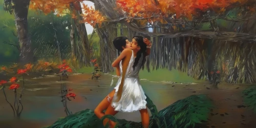 girl with tree,ballerina in the woods,girl in the garden,oil painting,girl on the river,oil painting on canvas,girl in a long dress,world digital painting,fantasy picture,photo painting,girl walking away,falling on leaves,art painting,woman at the well,autumn background,girl picking flowers,autumn idyll,the autumn,hula,the girl next to the tree,Illustration,Paper based,Paper Based 04