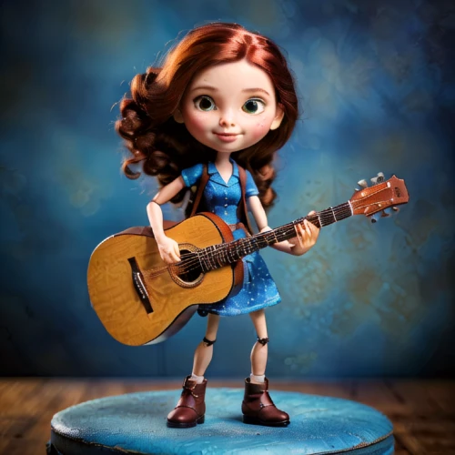 clay doll,artist doll,painter doll,3d figure,agnes,ukulele,collectible doll,cute cartoon character,clay animation,redhead doll,guitar player,doll figure,female doll,rockabella,miniature figure,banjo uke,sewing pattern girls,wind-up toy,violin woman,musician