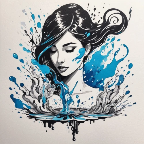 water nymph,aquarius,watercolor mermaid,siren,water rose,water-the sword lily,ink painting,watercolor blue,water pearls,mermaid vectors,water lotus,blue painting,ink,watery heart,zodiac sign gemini,indigo,agua de valencia,sirens,waterdrop,boho art,Unique,3D,Isometric