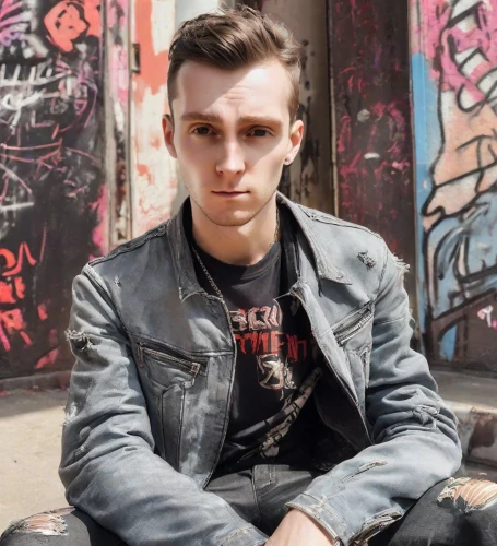 pompadour,punk,rockabilly style,pomade,leather jacket,tom-tom drum,beatnik,quiff,photo session in torn clothes,portrait background,male model,rockabilly,young model istanbul,male youth,jean jacket,mohawk hairstyle,austin stirling,rocker,ten,capuchin,Photography,Realistic