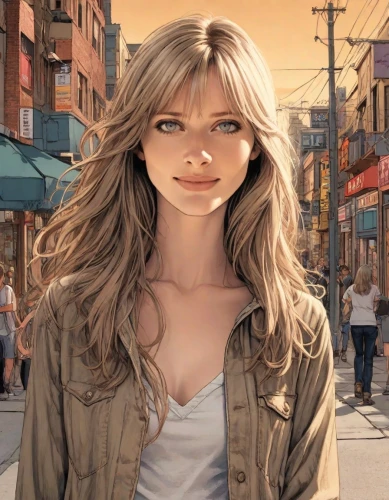 blonde woman,blonde girl,blond girl,city ​​portrait,world digital painting,the girl's face,portrait background,digital compositing,photo painting,girl portrait,girl in a long,photoshop manipulation,young woman,blue jasmine,girl walking away,the girl at the station,sci fiction illustration,vector girl,digital painting,girl with speech bubble,Digital Art,Comic